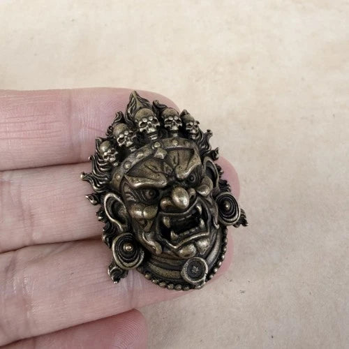 Tibetan Copper Mahakala Head Pendant Vintage Antique Style 07FC0E-D4 - KOEEK