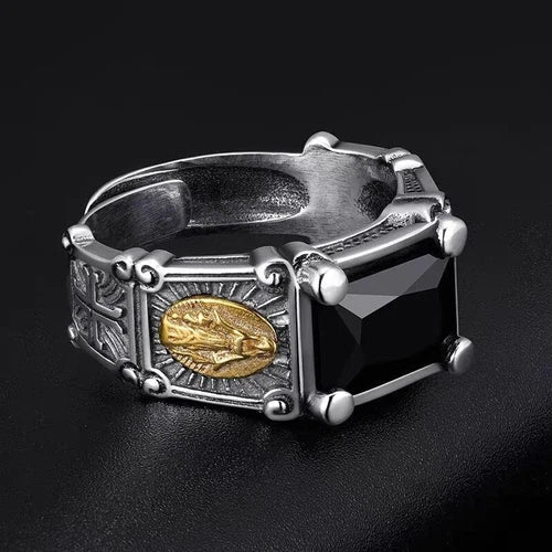 Vintage Black Stone Ring Adjustable Punk Style Hip Hop Fashion Jewelry for Men 07FC0E-D4 - KOEEK