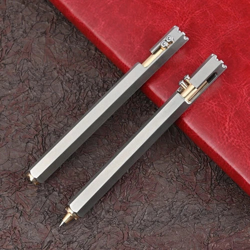 Stainless Steel Brass Bolt Action Ballpoint Pen EDC Pocket Signature Writing Pen 07FC0E-D4 - KOEEK