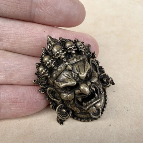Tibetan Copper Mahakala Head Pendant Vintage Antique Style 07FC0E-D4 - KOEEK