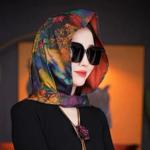 Ribbed Satin Scarf Hat Head Wrap Sun Protection Tie Back Cap for Women 07FC0E-D4 - KOEEK