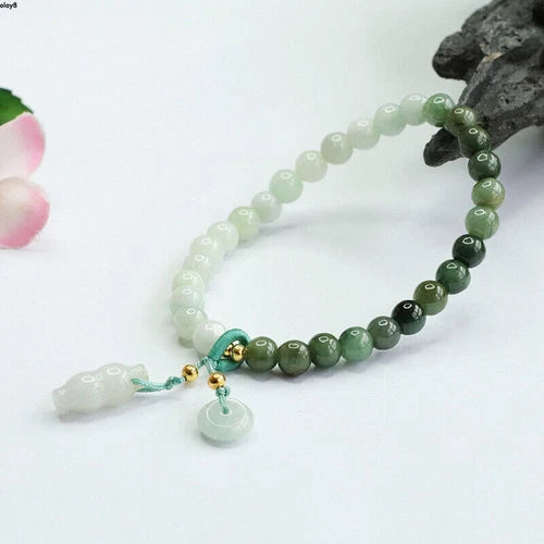 1pc Green Jade Jadeite Women Peace Beads Bracelet 07FC0E-D4 - KOEEK
