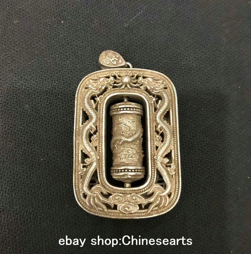 Old Collection Chinese Tibet Silver Carved loong Dragon Statue Amulet Necklace 07FC0E-D4 - KOEEK