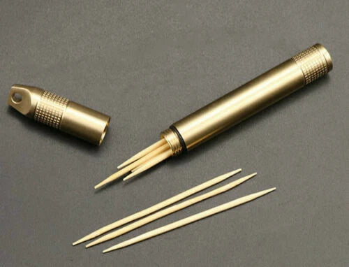 Brass Case Titanium Toothpick set Keychain Waterproof Box Cigarette Container 07FC0E-D4 - KOEEK