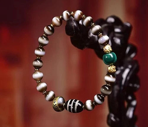 8mm Natural Eroded Bead Bracelet Single Loop Tibetan Mala Prayer Beads Bracelet 07FC0E-D4 - KOEEK