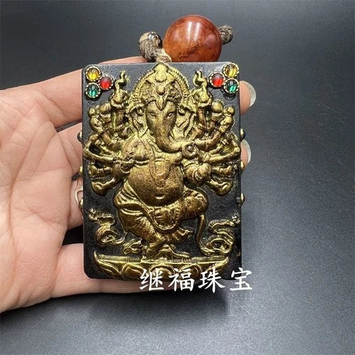 Hongshan Culture Jade Artifact Antique Black Meteorite Gold Gilded Pendant 07FC0E-D4 - KOEEK
