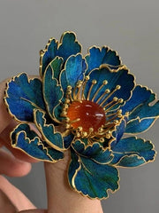 Filigree Inlay Flower Brooch Vintage Pin Chinese Style Accessory 07FC0E-D4 - KOEEK