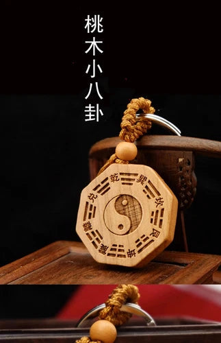 Taomu Taiji Yin Yang Bagua Mirror Keychain Necklace Pendant Bagua Wood Carving 07FC0E-D4 - KOEEK