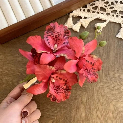 Artificial Lily Orchid Flower Hair Clip Floral Side Barrette For Women 07FC0E-D4 - KOEEK