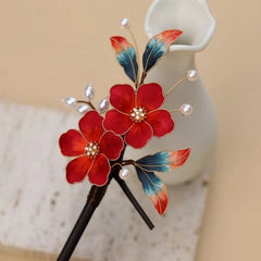 Silk Velvet Flower Hairpin Hanfu Vintage Chinese Style Hair Accessory 1pc 07FC0E-D4 - KOEEK