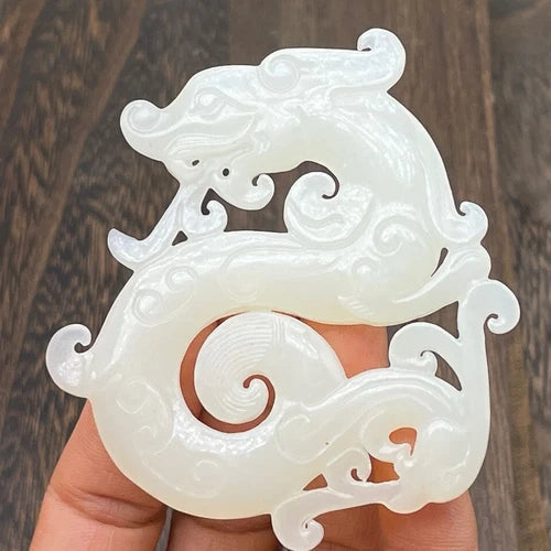 China Natural Old Jade Carving Flying Dragon Pendant Collection  Ornament 07FC0E-D4 - KOEEK