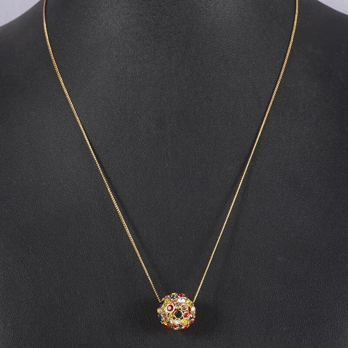 luck 3D Ball Inlaid Colored Diamond Sliding Pendant Necklace for Women 07FC0E-D4 - KOEEK