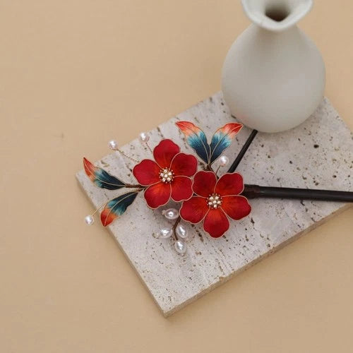 Silk Velvet Flower Hairpin Hanfu Vintage Chinese Style Hair Accessory 1pc 07FC0E-D4 - KOEEK