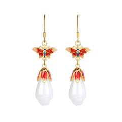 Chinese Style Butterfly Enamel Vintage Jade Stud Earrings 07FC0E-D4 - KOEEK