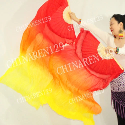 Bag Handmade Pair 1.5M Belly Dance  Silk Bamboo Fan Veil Multicolor 07FC0E-D4 - KOEEK