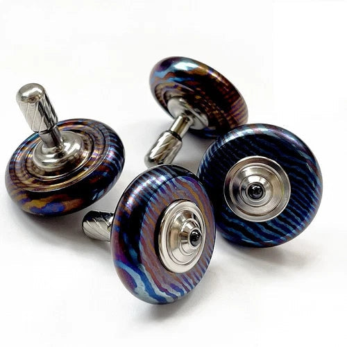 EDC Titanium Damascus Spinning Top Multicolor Desktop Fidget Toy High End Gift 07FC0E-D4 - KOEEK