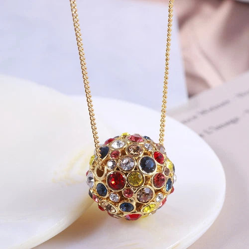luck 3D Ball Inlaid Colored Diamond Sliding Pendant Necklace for Women 07FC0E-D4 - KOEEK