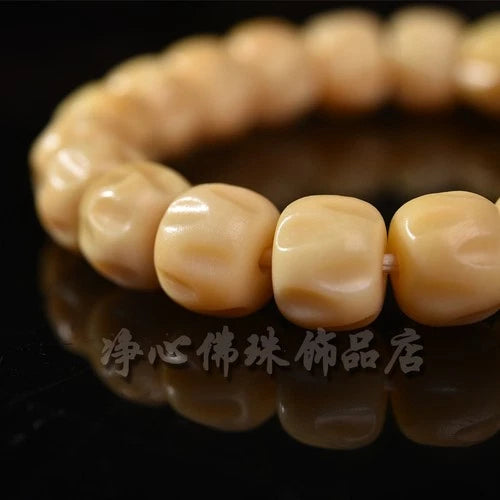 12*9mm Natural Single Loop Bead Bracelet Ghee Yellow Barrel Beads Unisex 07FC0E-D4 - KOEEK