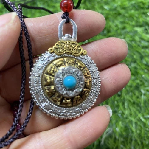 Tibetan Silver Mantra Spinner Pendant Keychain Bag Charm Ornament 42x32x17mm 07FC0E-D4 - KOEEK