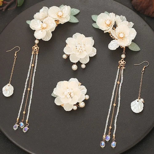 Hanfu Tassel Hair Clip Set Vintage Chinese Updo Side Clip Hair Accessory 07FC0E-D4 - KOEEK