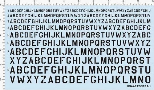 Black 2-5mm USAF USSAAF FONTS 2-1 Uppercase Letters Markings Water Slide Decal 07FC0E-D4 - KOEEK