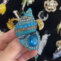 Blue Conch Shell Brooch Elegant Fashion Pin Suit Jacket Coat Jewelry Accessory 07FC0E-D4 - KOEEK