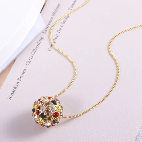 luck 3D Ball Inlaid Colored Diamond Sliding Pendant Necklace for Women 07FC0E-D4 - KOEEK
