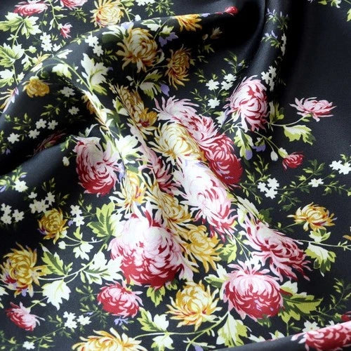 Pure Silk 21" Small Square Scarf Women Neckerchief Black White Flower Wrap 07FC0E-D4 - KOEEK