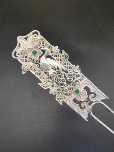 Chinese Craft Made Old Tibetan Silver Inlaid Ice Green Jade Bracelet 07FC0E-D4 - KOEEK