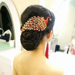 Chinese Style Bride Headpiece Wedding Hair Accessory Red Phoenix Headdress 07FC0E-D4 - KOEEK