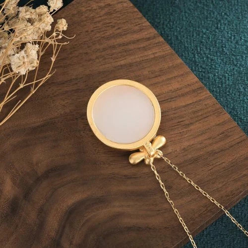Chinese Style Necklace White Jade Pendant Enamel Cloisonne Necklace 07FC0E-D4 - KOEEK