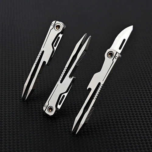 EDC Titanium Alloy Multi Tools Tweezers Opener Pocket Outdoor Folding Knife 07FC0E-D4 - KOEEK