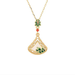 Gold Plated Fan Shape Imitation Hetian Jade Necklace Vintage Style Gift 07FC0E-D4 - KOEEK