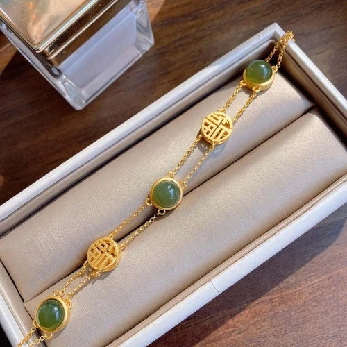 Gold Plated Fu Character Bracelet Chinese Ethnic Style Vintage Womens Jewelry 07FC0E-D4 - KOEEK