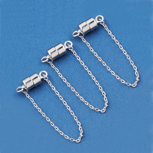 3x Sterling Silver Magnetic Clasp w/ Chain for Bracelet Necklace 07FC0E-D4 - KOEEK