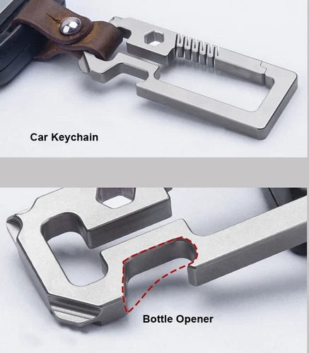TC4 Titanium Alloy + Leather Multi Tools Keychain Carabiner Car KeyPendantEDC 07FC0E-D4 - KOEEK