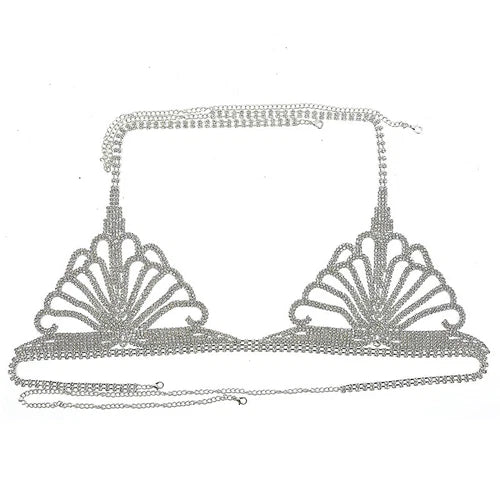Women's Rhinestone Chain Lingerie Bra Thong Set Bikini Body Jewelry Chain Gift！！ 07FC0E-D4 - KOEEK