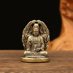 Antique Brass Small Portable Buddha Pocket Buddha Bronze Pendant Decoration 07FC0E-D4 - KOEEK