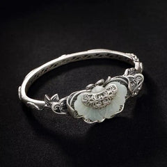 Vintage Ethnic Hetian Jade Bangle Bracelet Open Cuff Women Jewelry Ruyi Gift 07FC0E-D4 - KOEEK