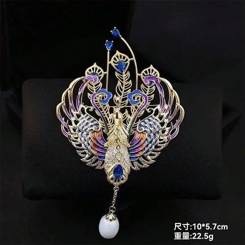 Chinese Style Phoenix Brooch Enamel Pearl Tassel Pin Suit Coat Jewelry Accessory 07FC0E-D4 - KOEEK