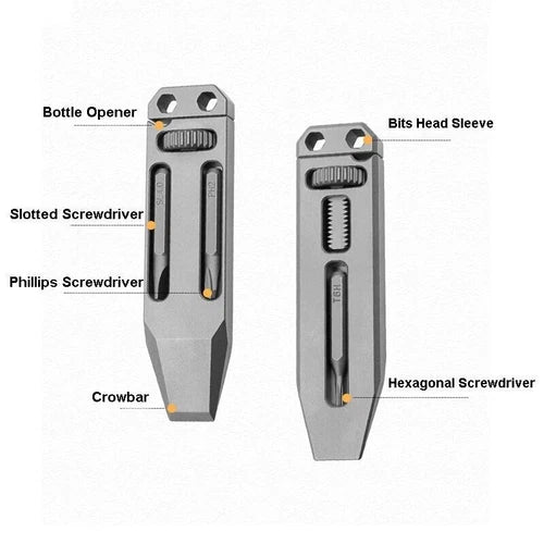 Mini Titanium Multi Tools Adjustable Wrench Pocket EDC Pry Bar Crowbar with Bits 07FC0E-D4 - KOEEK