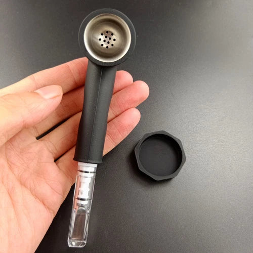 Style Silicone Hand Tobacciana Pipe with Cap Bowl Herb Cigarette Filter Gift 07FC0E-D4 - KOEEK