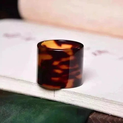 Vintage Chinese Style Turtle Shell Thumb Ring Carved Natural Blood Pattern Band 07FC0E-D4 - KOEEK