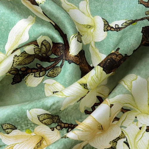 Silk Scarf Women Vintage Green Flowers Kerchief Square Bandana Wrap 68*68cm 07FC0E-D4 - KOEEK