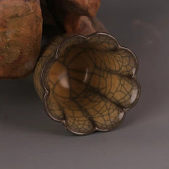 2.8" Good Chinese Song Porcelain Ge Kiln Yellow Glaze Gold Wire Sunflower Cup 07FC0E-D4 - KOEEK