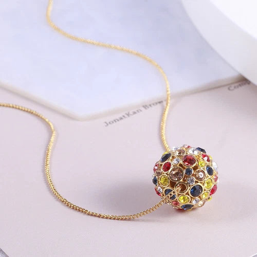 luck 3D Ball Inlaid Colored Diamond Sliding Pendant Necklace for Women 07FC0E-D4 - KOEEK