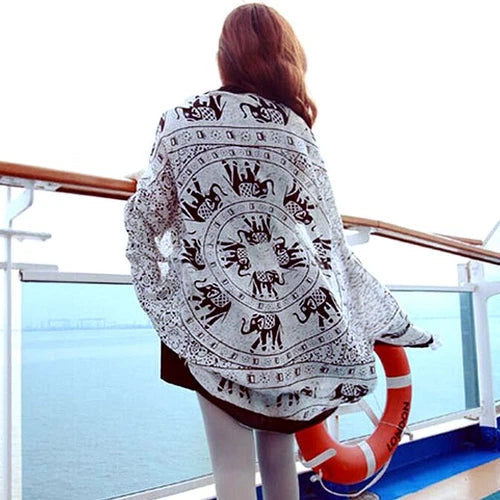 Ethnic Print Cotton Linen Scarf Shawl Wrap Large Cover for Summer Beach Sun 07FC0E-D4 - KOEEK
