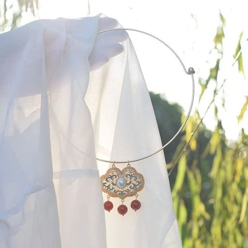 Cloisonne Choker Necklace Hollow Enamel Pendant Chinese Style Hanfu Jewelry 07FC0E-D4 - KOEEK