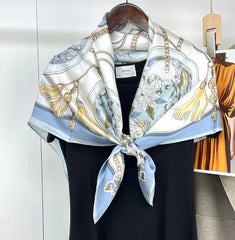 Mulberry Silk Scarf Square Wrap Yelllow ear print Women 88X88cm Bandana 07FC0E-D4 - KOEEK