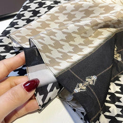 Silk Twill Long Scarf Women Kerchief Square Bandana Wrap Houndstooth 145*37 07FC0E-D4 - KOEEK
